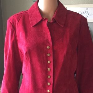 Red leather jacket with snap front closures